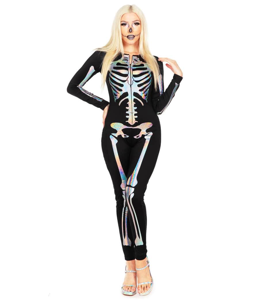 Shimmer Skeleton Bodysuit Costume: Women's Halloween Outfits | Tipsy Elves