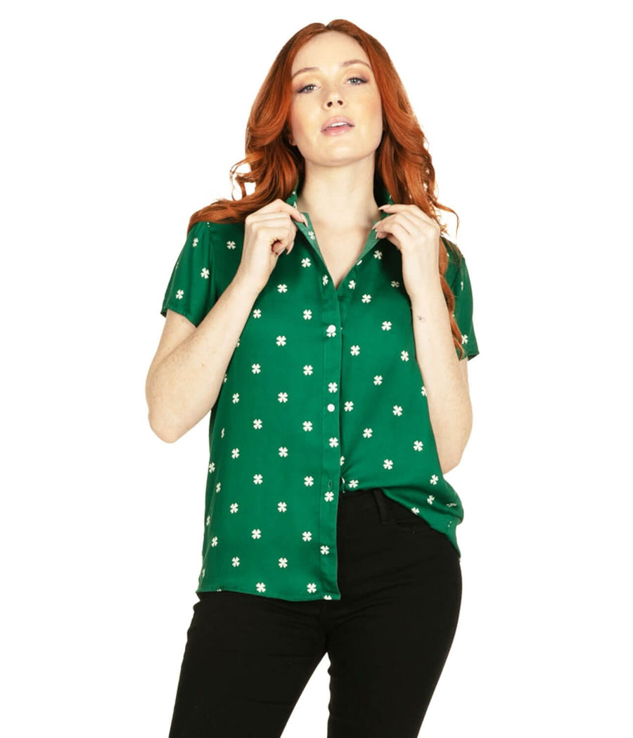 Women's Simple Clover Button Down Shirt Image 3