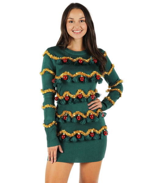 Tinsel Tree Christmas Sweater Dress: Women's Christmas Outfits | Tipsy Elves Tinsel Tree Christmas Sweater Dress: Women's Christmas Outfits | Tipsy Elves