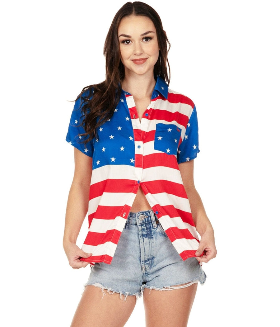 Women's American Flag Button Down Shirt Image 3
