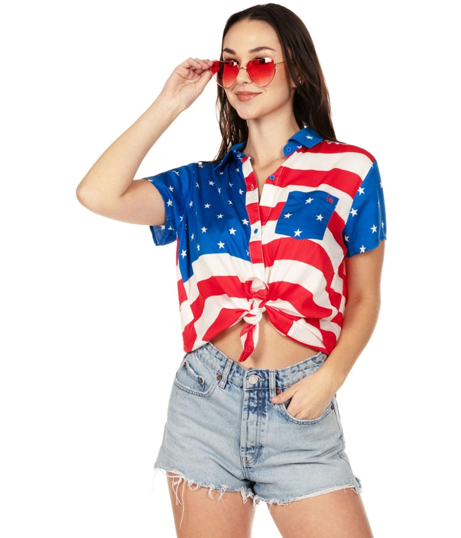 Women's American Flag Button Down Shirt