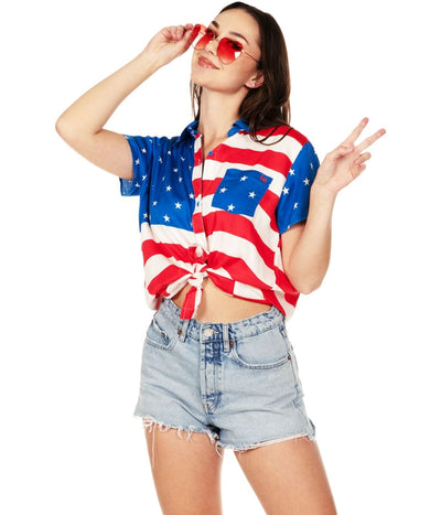 Women's American Flag Button Down Shirt Image 4
