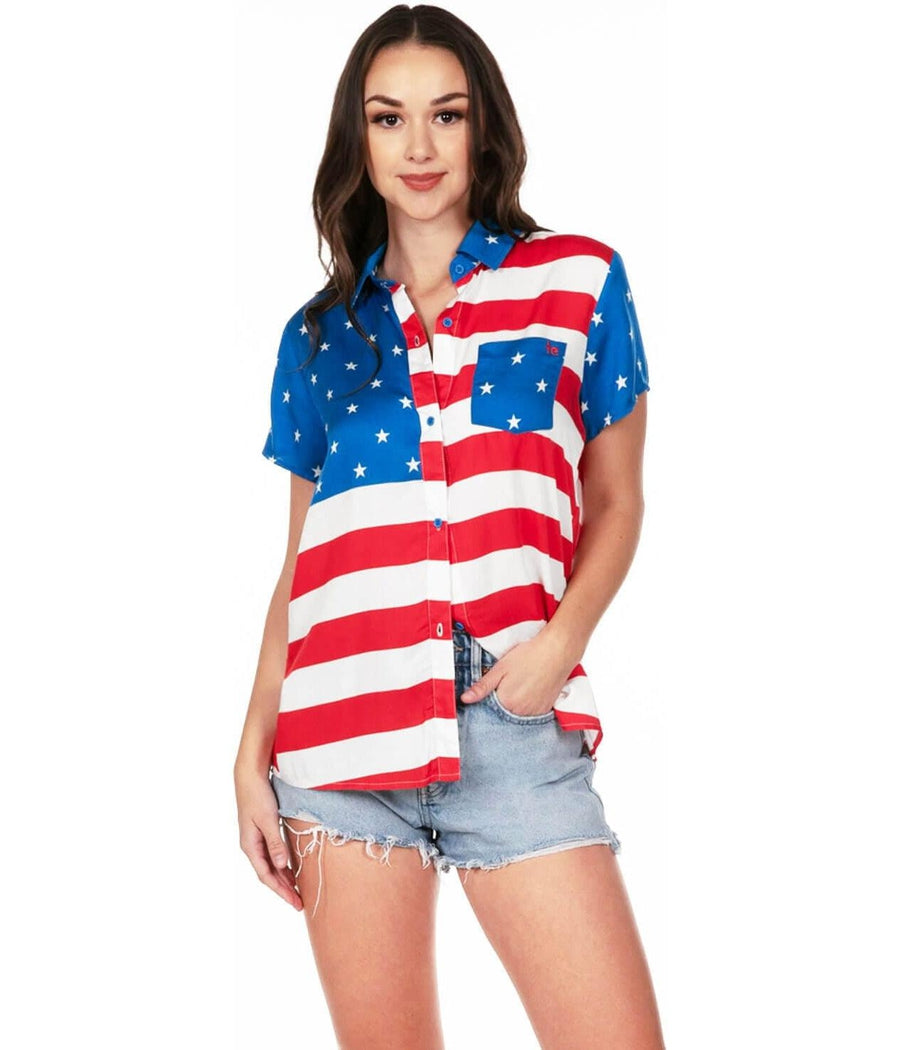 Women's American Flag Button Down Shirt Image 2